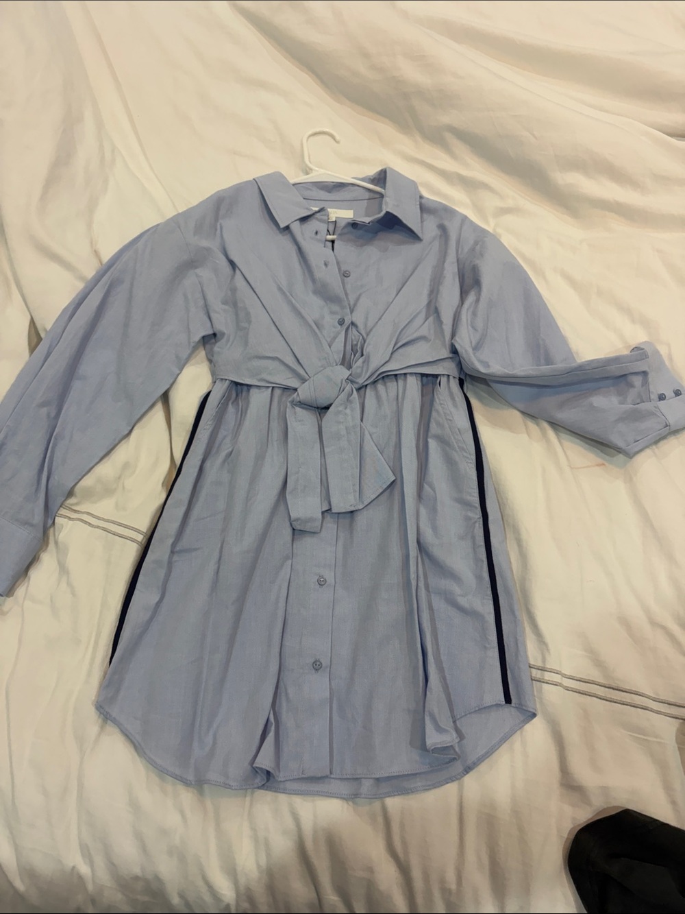 Zara Light Blue Tie-Front Shirt Dress with Side Stripes